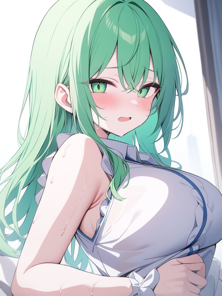  Green hair Hirose Suzu, sweaty screaming, masterpiece, best quality,8k,ultra detailed,high resolution,an extremely delicate and beautiful,hyper detail