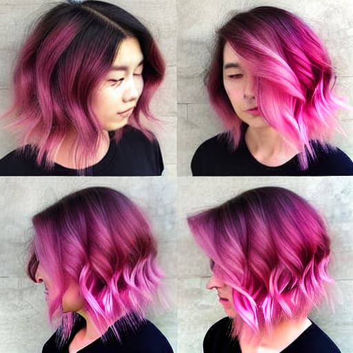  Short, wavy, Pink hair