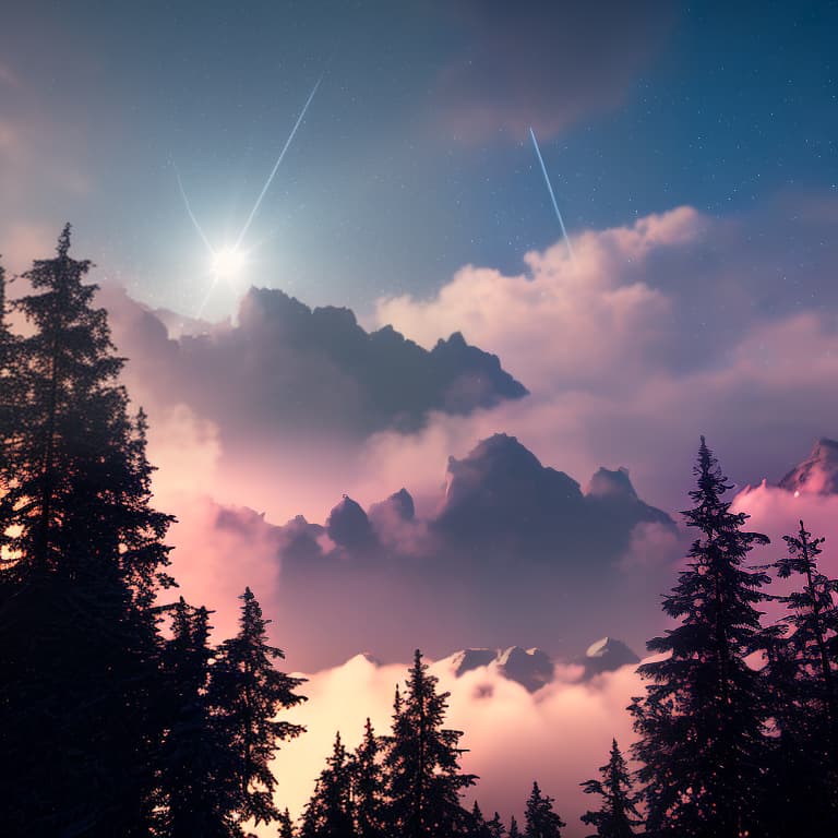 nvinkpunk wolves howling on the peak of a high rock over the black forest, giant moon and black starred sky, lightening and nocturnal rainbow 🌈 meteor shower hyperrealistic, full body, detailed clothing, highly detailed, cinematic lighting, stunningly beautiful, intricate, sharp focus, f/1. 8, 85mm, (centered image composition), (professionally color graded), ((bright soft diffused light)), volumetric fog, trending on instagram, trending on tumblr, HDR 4K, 8K