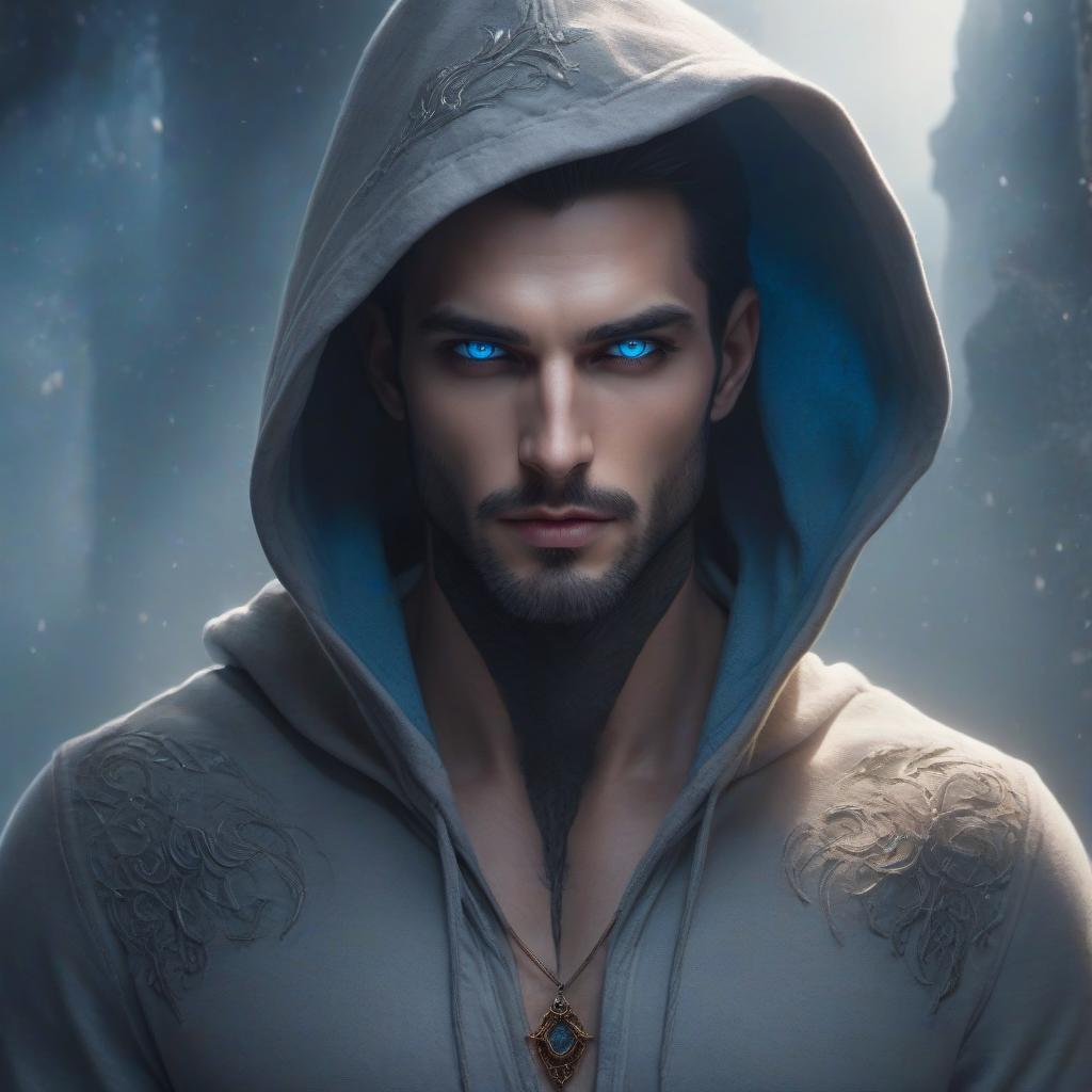  ethereal fantasy concept art of Beautiful low lips, normal nose, small, a vampire, blue eyes, dressed in hoodie and pants with fangs, a tall man without a beard. . magnificent, celestial, ethereal, painterly, epic, majestic, magical, fantasy art, cover art, dreamy hyperrealistic, full body, detailed clothing, highly detailed, cinematic lighting, stunningly beautiful, intricate, sharp focus, f/1. 8, 85mm, (centered image composition), (professionally color graded), ((bright soft diffused light)), volumetric fog, trending on instagram, trending on tumblr, HDR 4K, 8K