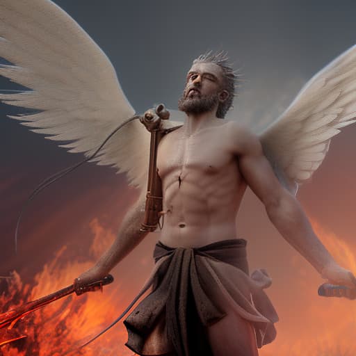 redshift style A Heavenly Angel Warrior in a wilderness is baptized by the fire of God but is not consumed being consumed.