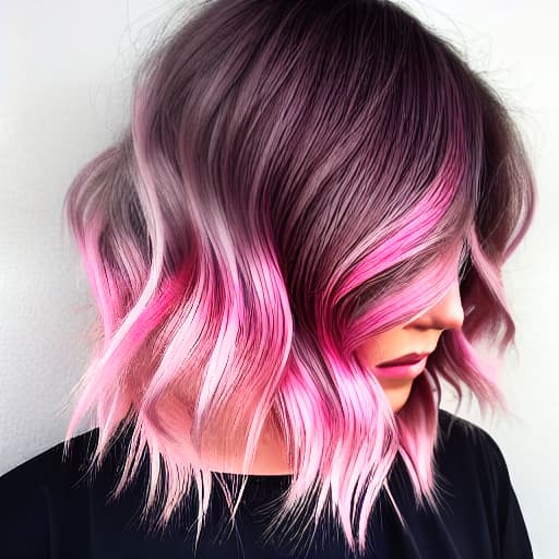  Short, wavy, Pink hair