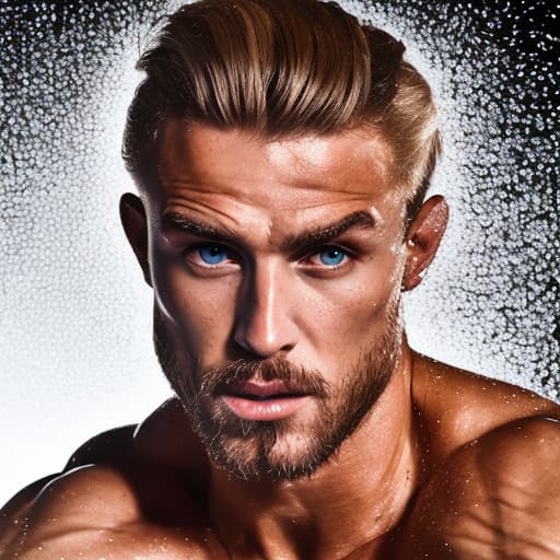 portrait+ style Russian queer fitness model blonde hunk dilf dude face