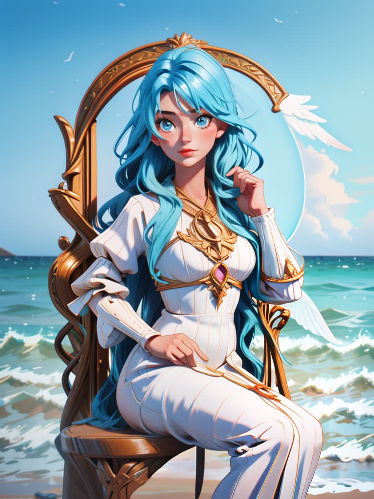  award winning, professional, highly detailed, breathtaking sea nymph lyre stringed harp sitting, rock, ocean spray, ocean storm, driftwood, toga, angelic, sea front view, , , photorealistic, raw photo, (1girl, looking at viewer), long hair, translucent white armor, intricate armor, delicate blue filigree, intricate filigree, pearl metalic parts, detailed part, dynamic pose, detailed background, dynamic lighting,(textured skin:1.3)