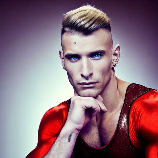 portrait+ style Russian queer gymnast blonde hunk dilf dude face