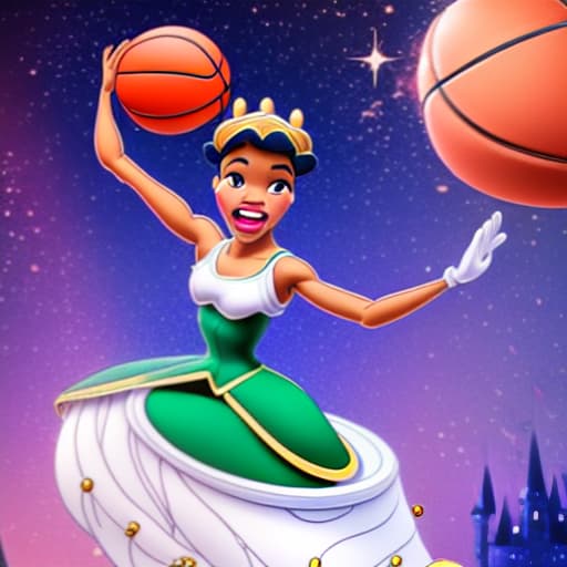  disney princess Tiana playing basketball 🏀 in space