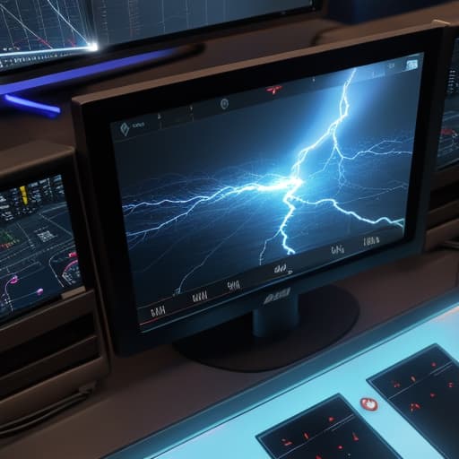  Impulsive neuron in the form of lightning on the control screen inside the onboard computer of the simulator