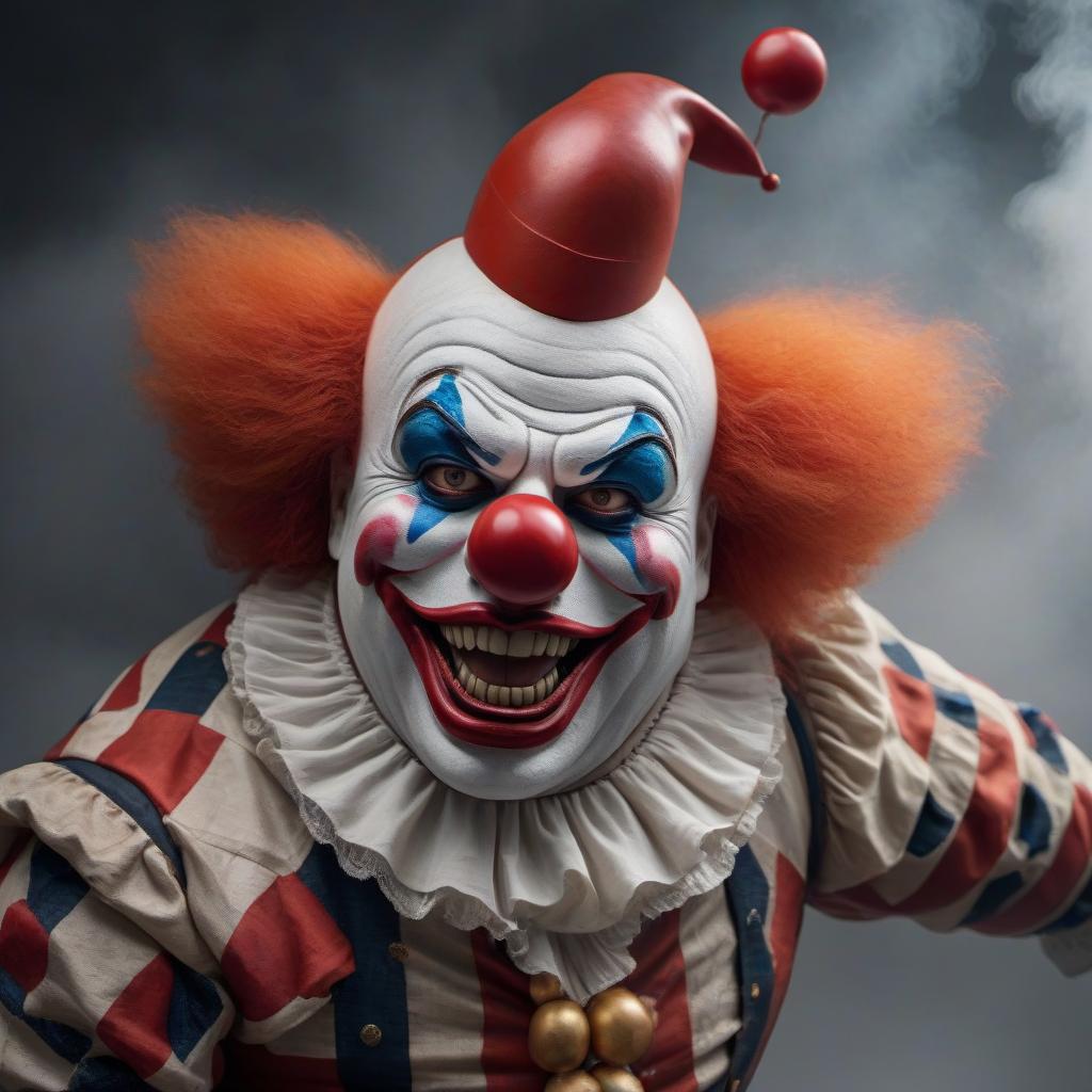  Create an art of a fat, good natured clown wearing a ceramic mask. hyperrealistic, full body, detailed clothing, highly detailed, cinematic lighting, stunningly beautiful, intricate, sharp focus, f/1. 8, 85mm, (centered image composition), (professionally color graded), ((bright soft diffused light)), volumetric fog, trending on instagram, trending on tumblr, HDR 4K, 8K