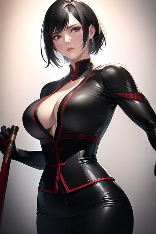  black hair, very short hair, woman, older sister, mature, white dress shirt, red corset, black leather pants, long Japanese sword, muscular, accurate eyes, accurate hands, Japanese armor on shoulders and arms,cowboy shot, (Masterpiece, BestQuality:1.3), (ultra detailed:1.2), (hyperrealistic:1.3), (RAW photo:1.2),High detail RAW color photo, professional photograph, (Photorealistic:1.4), (realistic:1.4), ,professional lighting, (japanese), beautiful face, (realistic face)