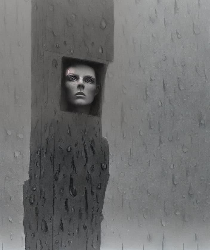 portrait+ style mannequins Beksiński pain fear guillotine chessboard death time cry rain