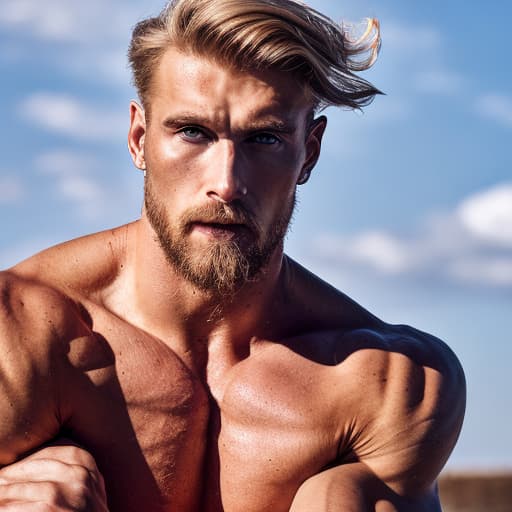 portrait+ style Russian queer fitness model blonde hunk dilf dude face