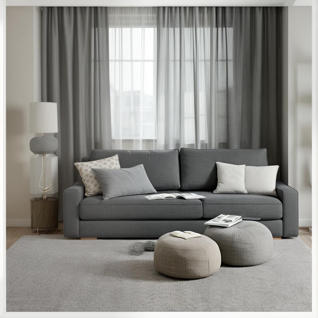  ((tv)), modern, modernity, a living room with a gray couch and pillows, main colour black