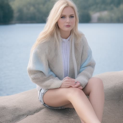 portrait+ style A blonde beauty sitting by the lake playing the violin