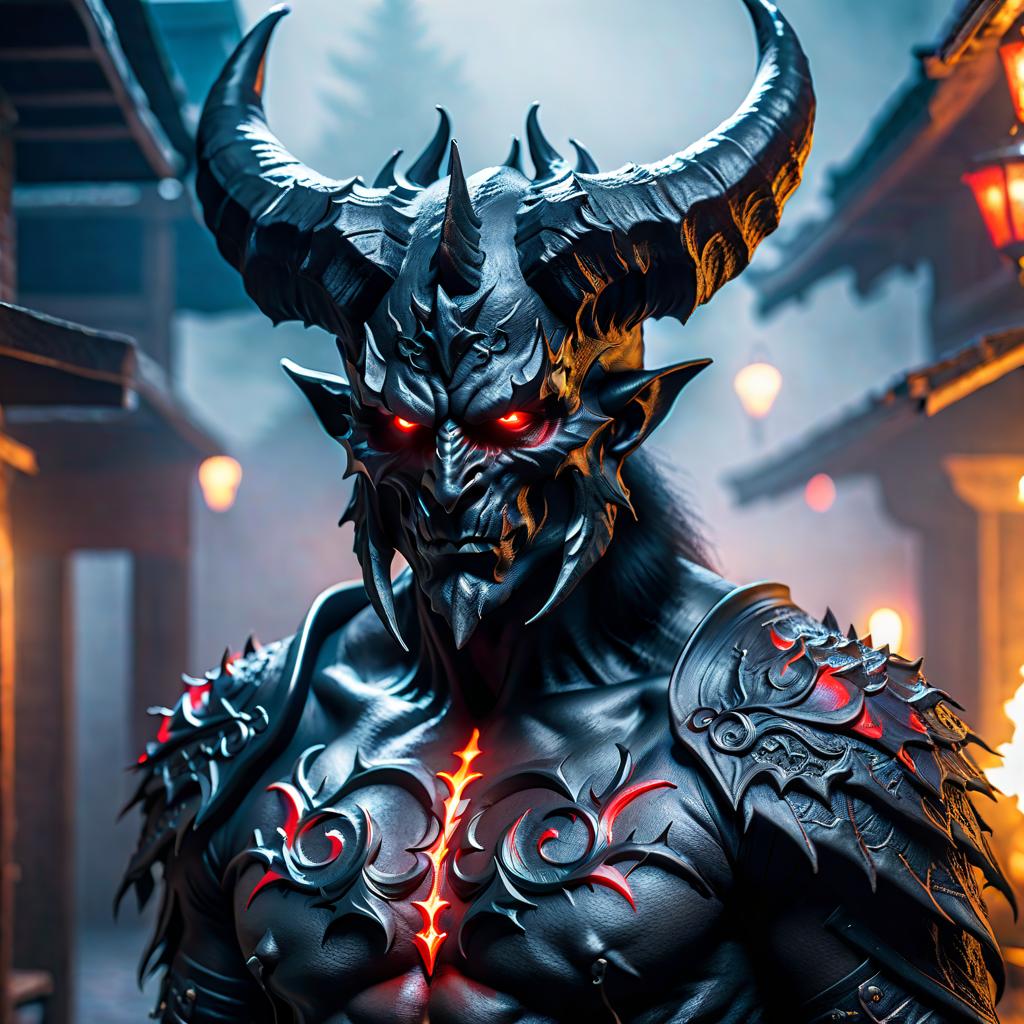  black demon hyperrealistic, full body, detailed clothing, highly detailed, cinematic lighting, stunningly beautiful, intricate, sharp focus, f/1. 8, 85mm, (centered image composition), (professionally color graded), ((bright soft diffused light)), volumetric fog, trending on instagram, trending on tumblr, HDR 4K, 8K