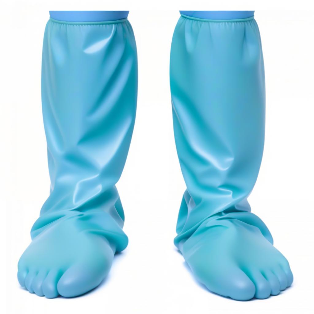  On feet worn, smooth without folds, high surgical stockings like footwear, with upper elastic cuffs, made of glossy latex, the lower part, (from sole to ankle:1.2), (dark green:1.3), the upper part, (from ankle to knee:1.2), (dark blue:1.3) hyperrealistic, full body, detailed clothing, highly detailed, cinematic lighting, stunningly beautiful, intricate, sharp focus, f/1. 8, 85mm, (centered image composition), (professionally color graded), ((bright soft diffused light)), volumetric fog, trending on instagram, trending on tumblr, HDR 4K, 8K