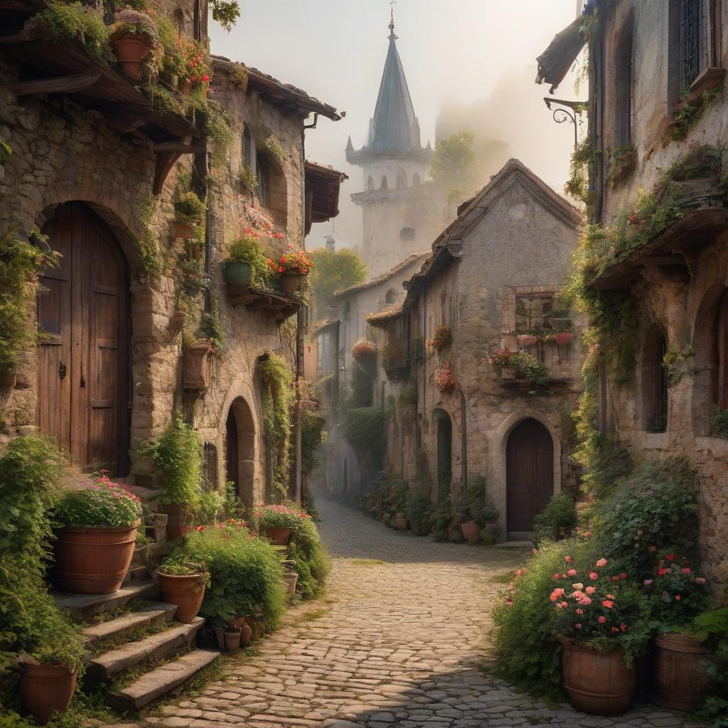  No humans. Small village in Italy. In the style of Jean Baptiste Monge, Gothic old shaky buildings. Garlic. Detailed. Lots of embellishments and small details, Detailed look. soft colors, HDR, 4K hyperrealistic, full body, detailed clothing, highly detailed, cinematic lighting, stunningly beautiful, intricate, sharp focus, f/1. 8, 85mm, (centered image composition), (professionally color graded), ((bright soft diffused light)), volumetric fog, trending on instagram, trending on tumblr, HDR 4K, 8K