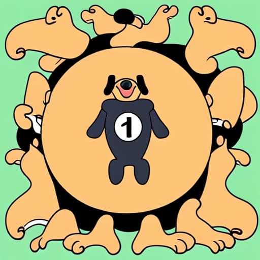  Make the logo of a long cartoon fat dachshund with small eyes whose body is the numbers 4,5,6 they should unnaturally twist