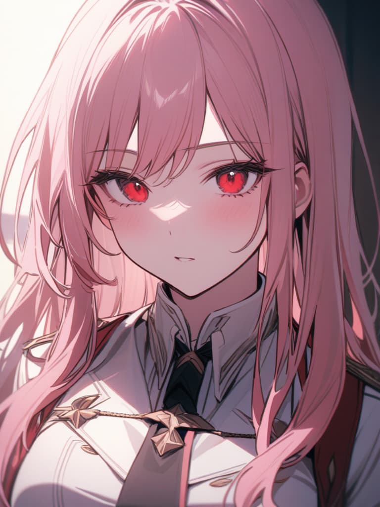  Pink hair, long hair, menhera, red eye, uniform, masterpiece, best quality,8k,ultra detailed,high resolution,an extremely delicate and beautiful,hyper detail