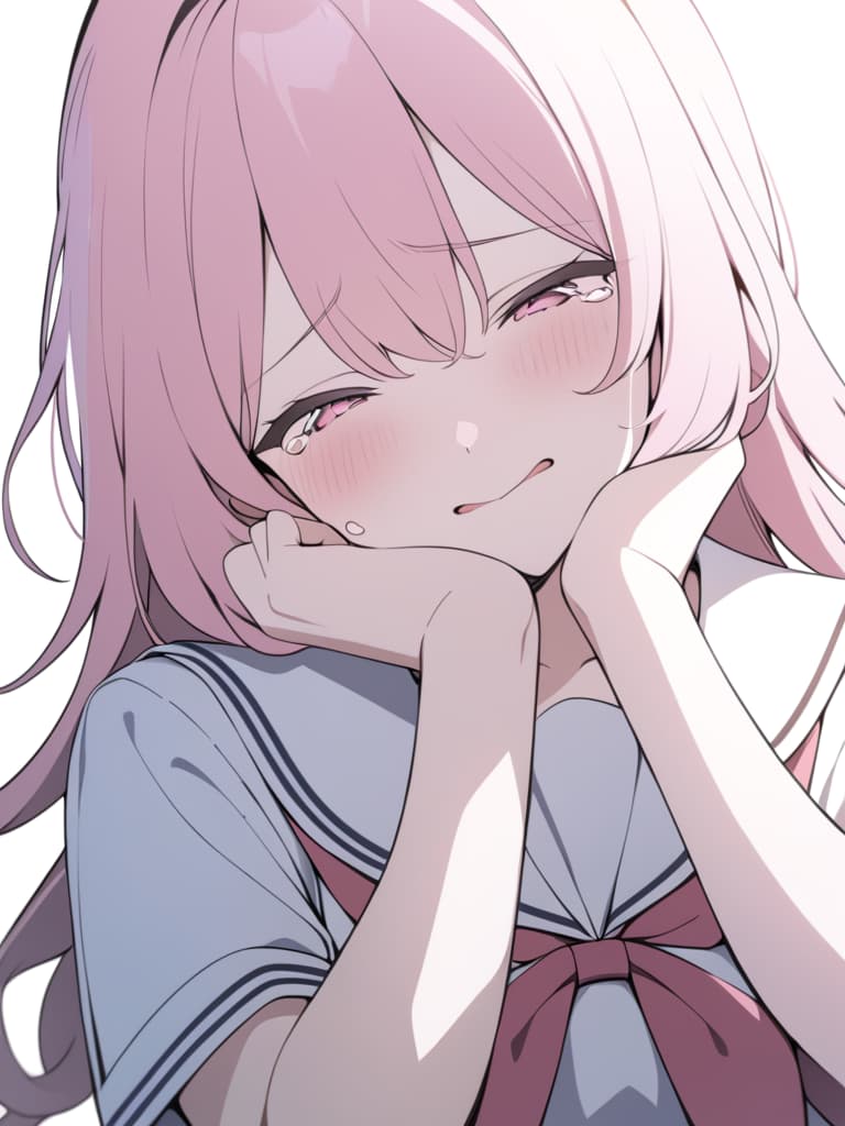  ((Tearful eyes,pink hair,crying,winning heroine,girl who has succeeded in love)),beautiful girl,beautiful,cute,sailor uniform,ponytail,looking down,pink eyes,happy expression,tears,flushed face,tears of joy,happiness,happy girl,student,female student,crying while laughing,laughing,tears、ultra detailed,best shadow,cute and beautiful face,(masterpiece:1.2),(best quality:1.2),detailed background,high contrast,(best illumination,an extremely delicate and beautiful),((cinematic light)),hyper detail,dramatic light,intricate details,8k,anime,very aesthetic, masterpiece, best quality,8k,ultra detailed,high resolution,an extremely delicate and beautiful,hyper detail