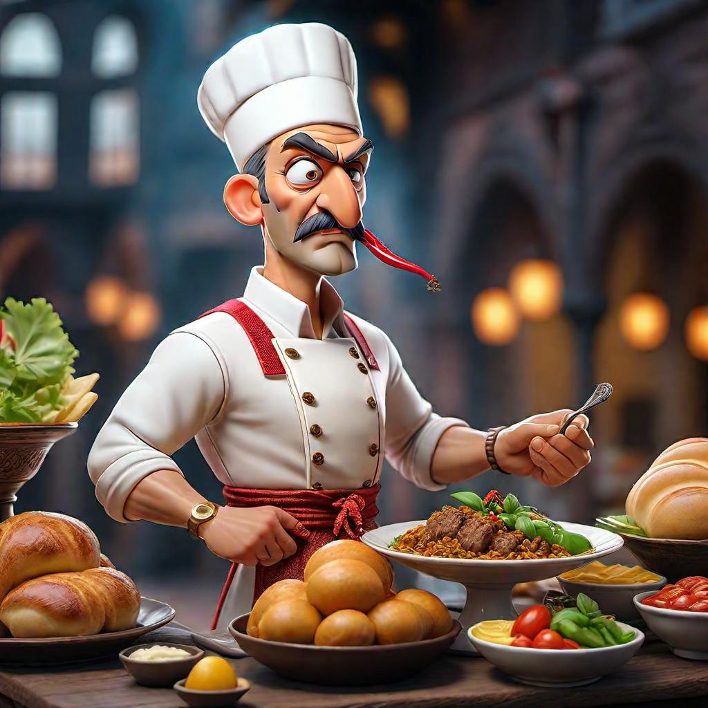  Turkish cuisine hyperrealistic, full body, detailed clothing, highly detailed, cinematic lighting, stunningly beautiful, intricate, sharp focus, f/1. 8, 85mm, (centered image composition), (professionally color graded), ((bright soft diffused light)), volumetric fog, trending on instagram, trending on tumblr, HDR 4K, 8K