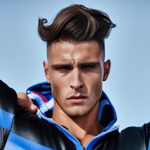 portrait+ style Russian queer fitness model brunette hunk dude face