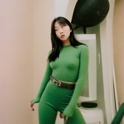 analog style Jennie Kim beautiful green alien Beautiful , full body, , poses