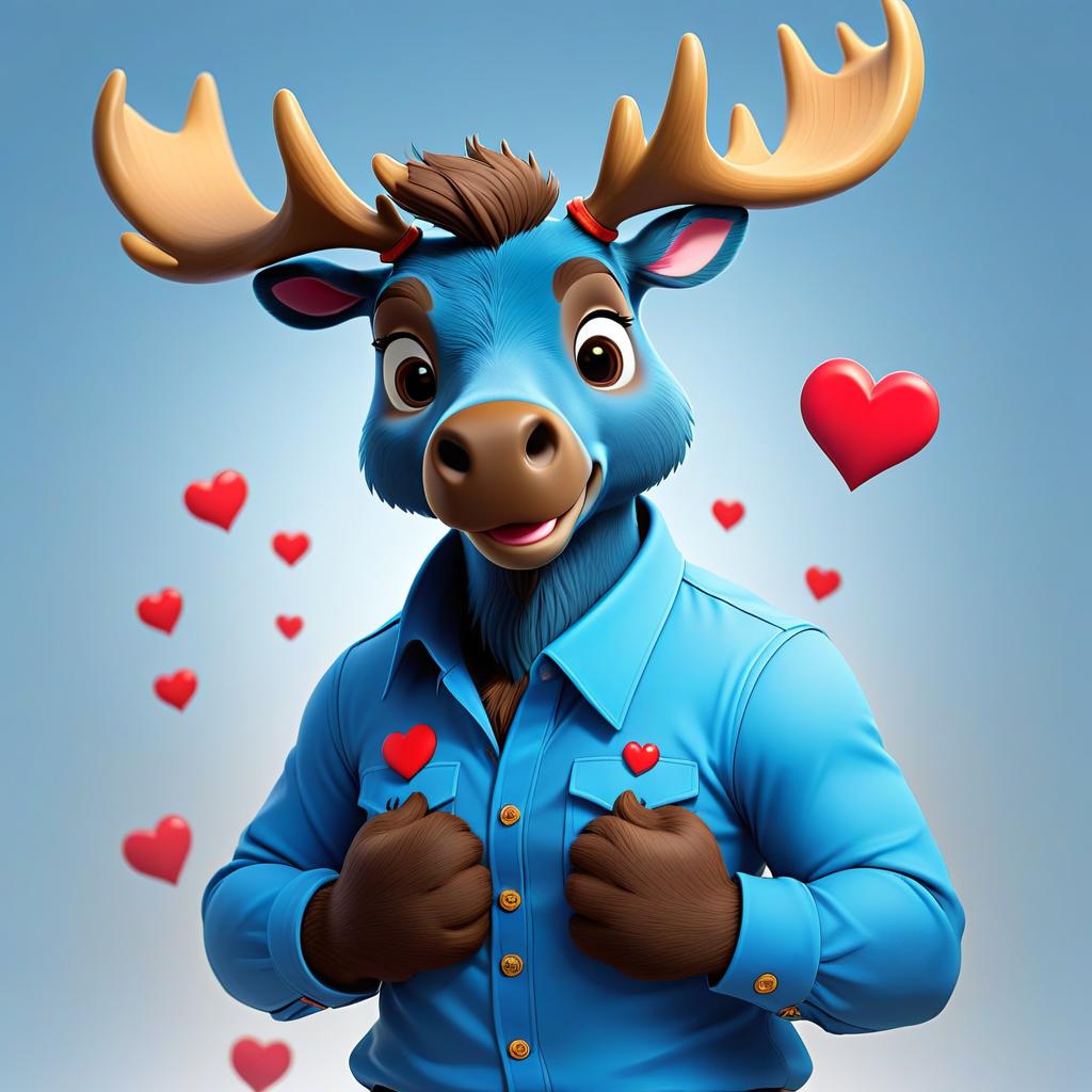  kawaii style Stickers. Cartoon moose dressed in a blue shirt with a heart in his hands. kawaii style {prompt} . cute, adorable, brightly colored, cheerful, anime influence, highly detailed . cute, adorable, brightly colored, cheerful, anime influence, highly detailed, STICKER hyperrealistic, full body, detailed clothing, highly detailed, cinematic lighting, stunningly beautiful, intricate, sharp focus, f/1. 8, 85mm, (centered image composition), (professionally color graded), ((bright soft diffused light)), volumetric fog, trending on instagram, trending on tumblr, HDR 4K, 8K