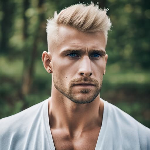 portrait+ style Russian queer fitness model blonde hunk dilf dude face