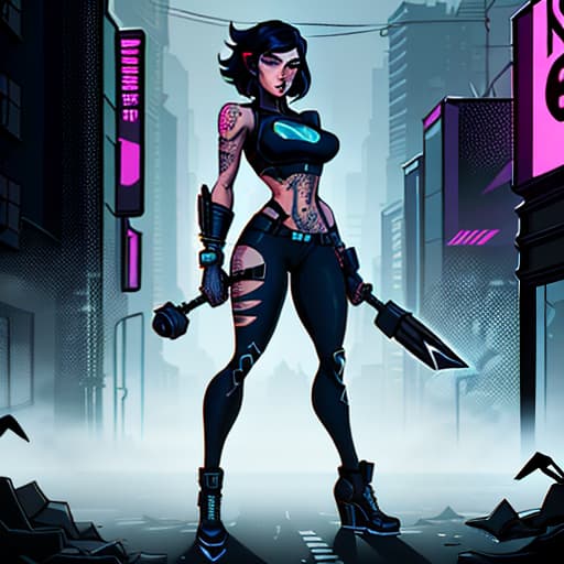  Image, slim figure, punk girl with tattoos, black eyeliner, dark hair, tight clothing, fight hitting infected with hammer, burning city, street, taxi, comic, Indie game art, (Vector Art, Borderlands style, Arcane style, Cartoon style), Line art, Disctinct features, Hand drawn, Technical illustration, Graphic design, Vector graphics, High contrast, Precision artwork, Linear compositions, Scalable artwork, Digital art, cinematic sensual, Sharp focus, humorous illustration, big depth of field, Masterpiece, trending on artstation, Vivid colors, trending on ArtStation, trending on CGSociety, Intricate, Low Detail, dramatic hyperrealistic, full body, detailed clothing, highly detailed, cinematic lighting, stunningly beautiful, intricate, sharp focus, f/1. 8, 85mm, (centered image composition), (professionally color graded), ((bright soft diffused light)), volumetric fog, trending on instagram, trending on tumblr, HDR 4K, 8K