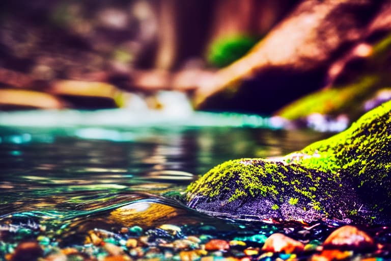  blur background with stones water sunlight leaves tree like real shoot