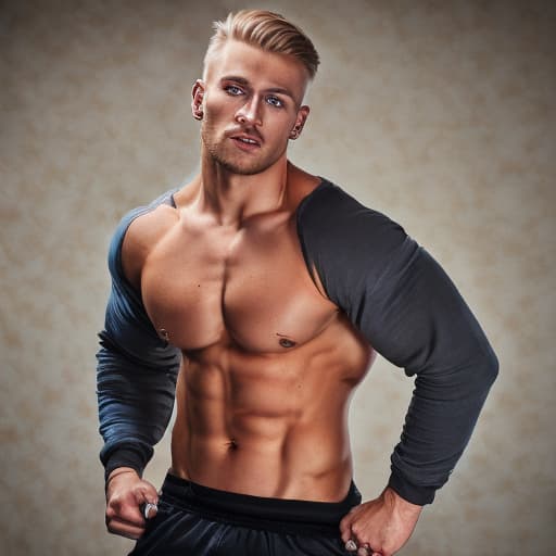 portrait+ style Russian queer fitness model blonde hunk dude face