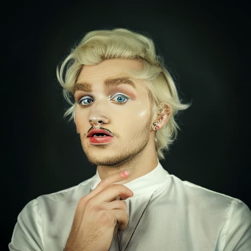 portrait+ style Russian queer parody performer blonde hunk dude face