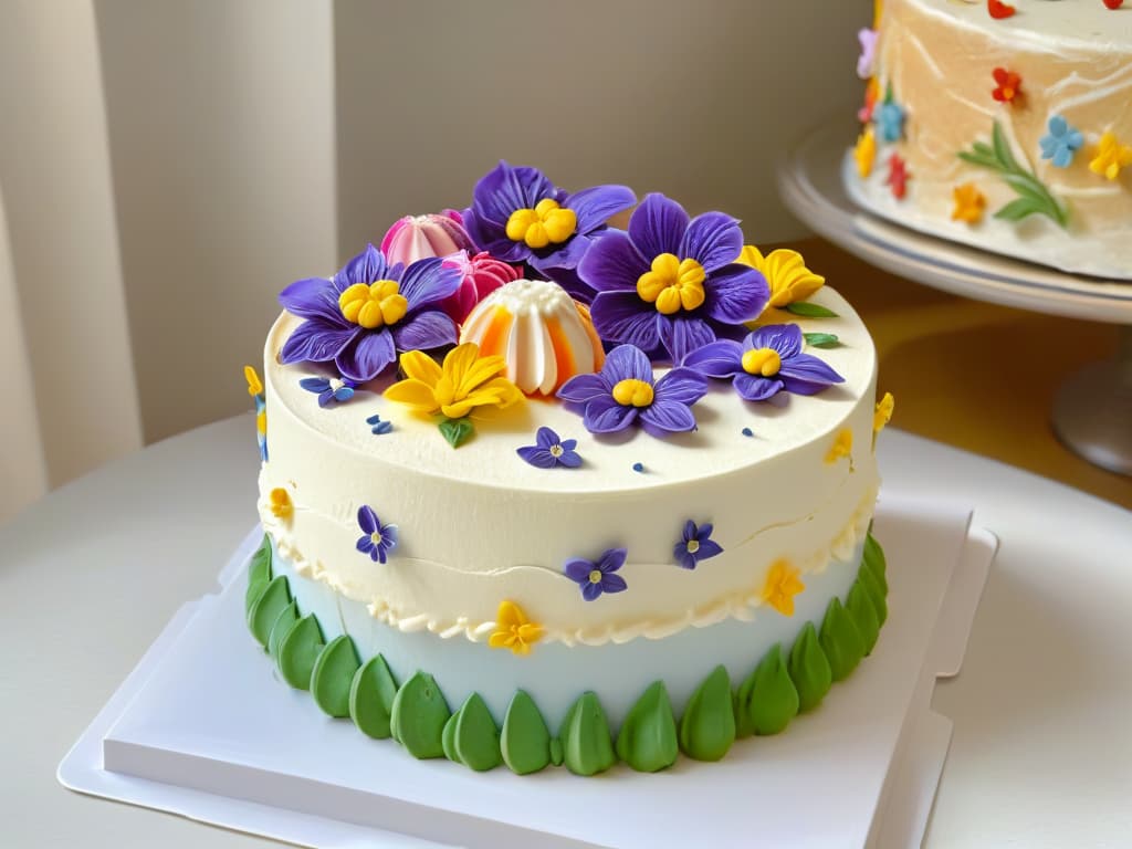  A serene and minimalist image of a person peacefully decorating a cake with intricate designs, surrounded by an array of colorful piping bags, edible flowers, and delicate sugar decorations. The focus is on the individual's hands delicately crafting a beautiful creation, with soft lighting casting gentle shadows, creating a sense of calm and mindfulness in the process of adaptive baking. hyperrealistic, full body, detailed clothing, highly detailed, cinematic lighting, stunningly beautiful, intricate, sharp focus, f/1. 8, 85mm, (centered image composition), (professionally color graded), ((bright soft diffused light)), volumetric fog, trending on instagram, trending on tumblr, HDR 4K, 8K