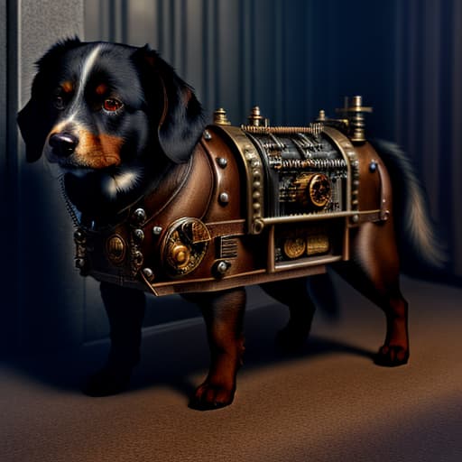  a dog ,many mechanisms,--style Steampunk Art,Steampunk,  hyper realism, hdr, 8k