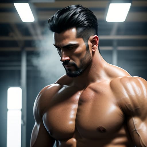  long black hair, black eyes, handsome man wearing opened black overshirt and black necklace, showing six packs and chest muscles, doing pull ups at the empty gym. hyperrealistic, full body, detailed clothing, highly detailed, cinematic lighting, stunningly beautiful, intricate, sharp focus, f/1. 8, 85mm, (centered image composition), (professionally color graded), ((bright soft diffused light)), volumetric fog, trending on instagram, trending on tumblr, HDR 4K, 8K