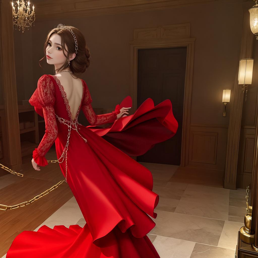  masterpiece, best quality,A beatiful red dress that has chains and a free back,