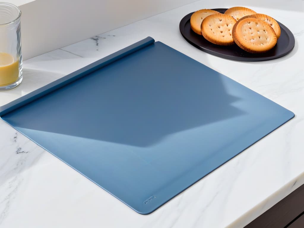  A sleek, minimalistic image showcasing a variety of highquality silicone baking mats in different sizes and colors, neatly arranged on a pristine marble countertop. The mats are glistening under soft, natural light, highlighting their durability and versatility. Each mat is elegantly designed with precise measurements and nonstick surface, embodying the essence of toptier baking essentials for 2023. hyperrealistic, full body, detailed clothing, highly detailed, cinematic lighting, stunningly beautiful, intricate, sharp focus, f/1. 8, 85mm, (centered image composition), (professionally color graded), ((bright soft diffused light)), volumetric fog, trending on instagram, trending on tumblr, HDR 4K, 8K