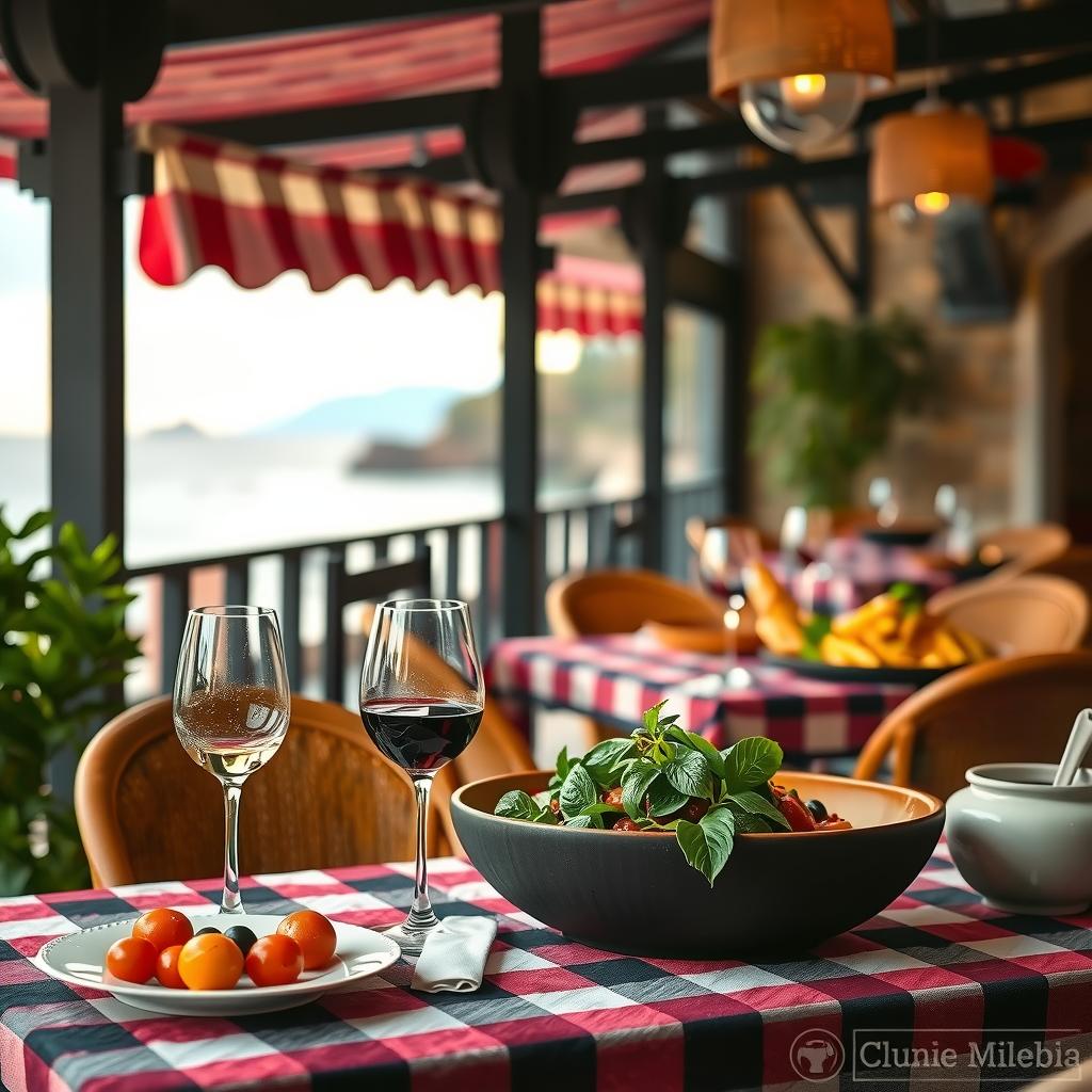  italian outdoor restaurant table, italian food and wine glasses on the checkard table, food, delicious italian food, no people, setting::1 italian restaurant on the ocean, high quality, accurate details,::1 chaos 25 ar 3:4 stylize 750 v 6.0 hyperrealistic, full body, detailed clothing, highly detailed, cinematic lighting, stunningly beautiful, intricate, sharp focus, f/1. 8, 85mm, (centered image composition), (professionally color graded), ((bright soft diffused light)), volumetric fog, trending on instagram, trending on tumblr, HDR 4K, 8K