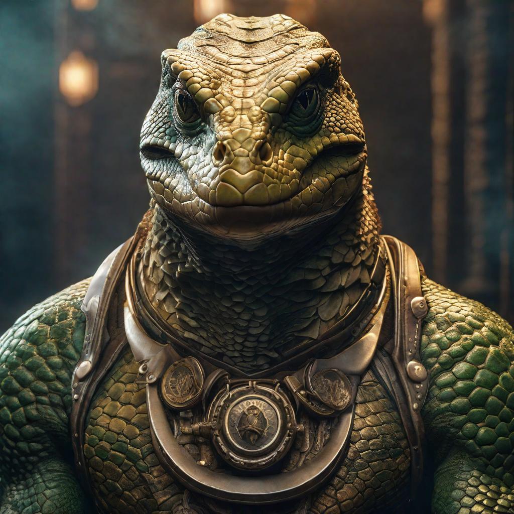  The Face of a Reptilian hyperrealistic, full body, detailed clothing, highly detailed, cinematic lighting, stunningly beautiful, intricate, sharp focus, f/1. 8, 85mm, (centered image composition), (professionally color graded), ((bright soft diffused light)), volumetric fog, trending on instagram, trending on tumblr, HDR 4K, 8K