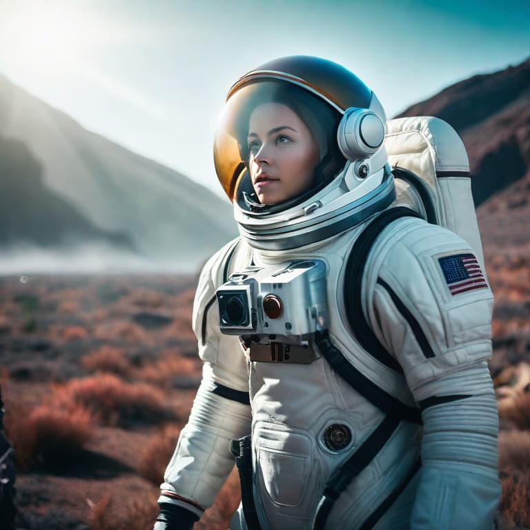  Space explorer encountering alien life forms hyperrealistic, full body, detailed clothing, highly detailed, cinematic lighting, stunningly beautiful, intricate, sharp focus, f/1. 8, 85mm, (centered image composition), (professionally color graded), ((bright soft diffused light)), volumetric fog, trending on instagram, trending on tumblr, HDR 4K, 8K