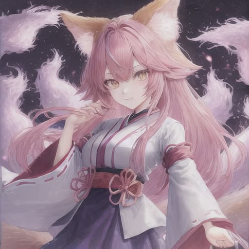  kitsune girl with pink hair