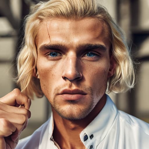 portrait+ style Russian queer fitness model blonde hunk dude face