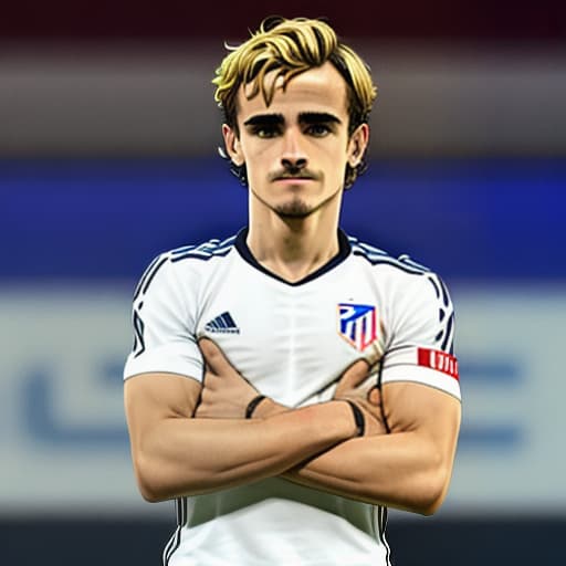  An image of Antoine Griezmann leaning over slightly showing his small waist