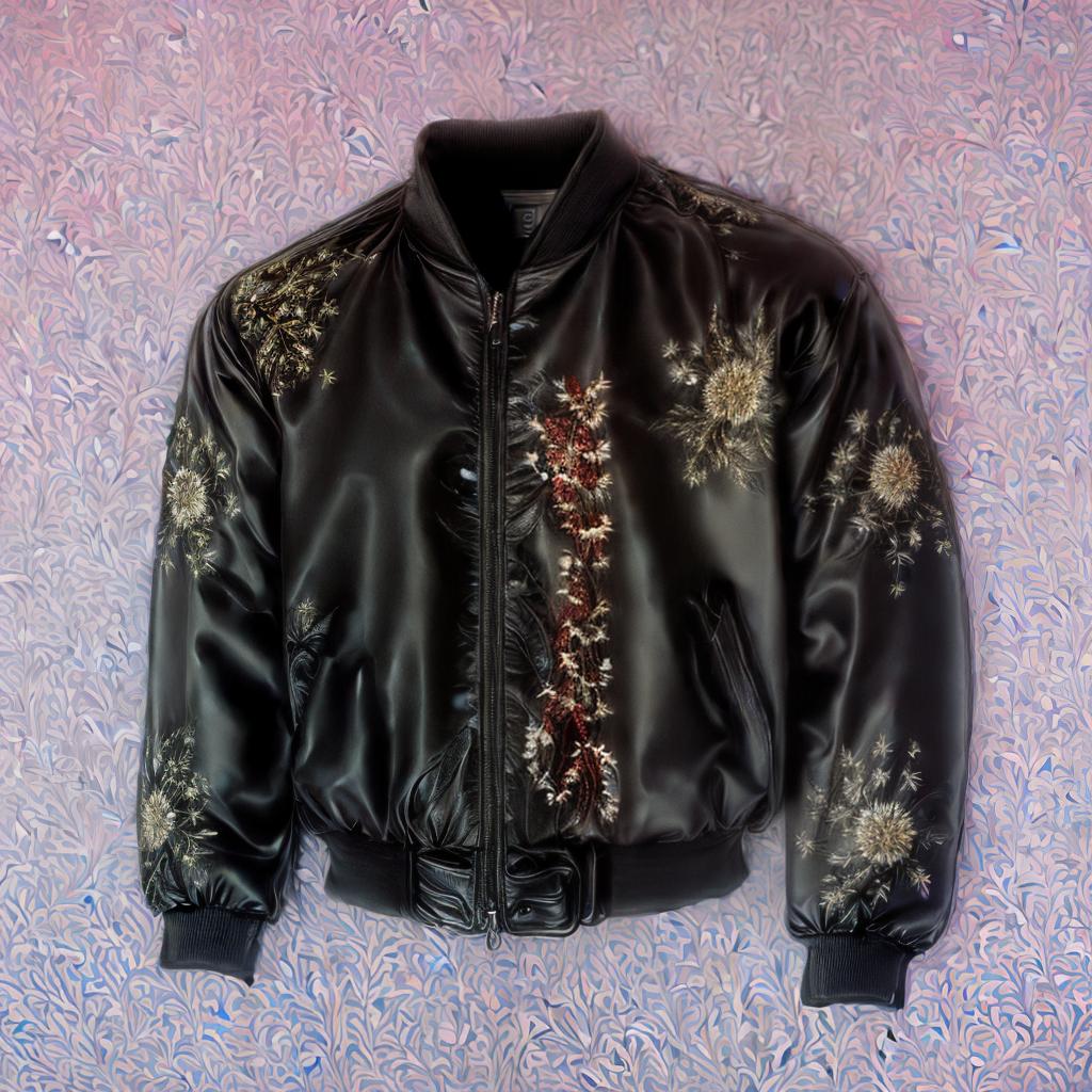  a SHAKUZA BOMBER,flower design, artwork by Sicurella, word &quot;Sicurella&quot; printed, china style, concept design, raw photo, white background, best quality, ultrahigh resolution, highly detailed, (sharp focus), masterpiece, (centered image composition), (professionally color graded), ((bright soft diffused light)), trending on instagram, trending on tumblr, HDR 4K