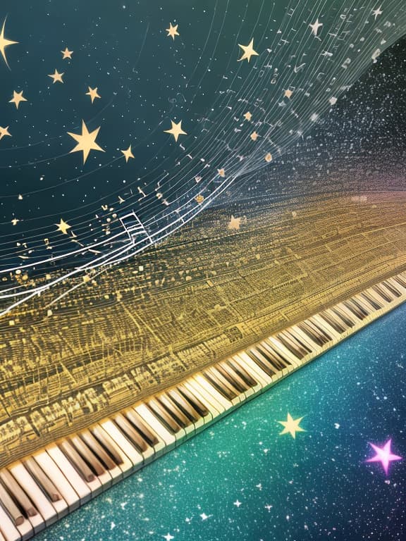  Wallpaper with music notation, piano and sparkling stars