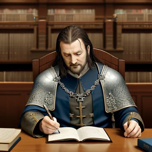  king isildur writing history in library，