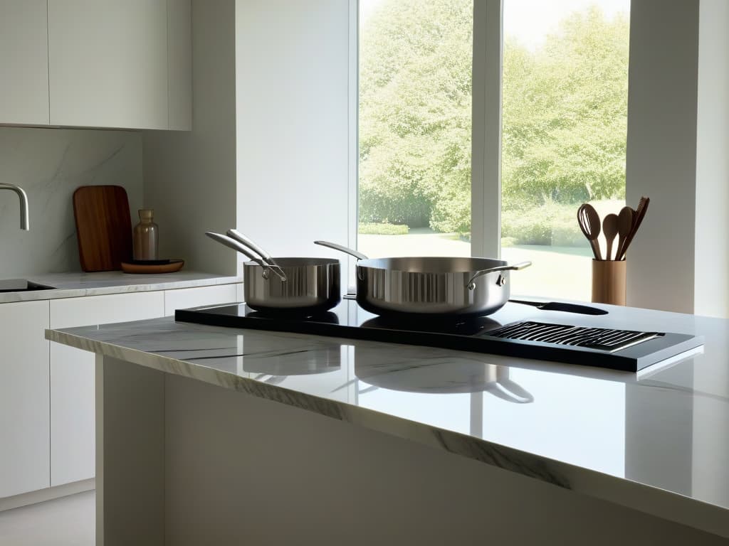  A sleek, minimalist kitchen island with a marble countertop, adorned with a row of precisionarranged stainless steel cooking utensils, reflecting soft natural light pouring in from a nearby window. hyperrealistic, full body, detailed clothing, highly detailed, cinematic lighting, stunningly beautiful, intricate, sharp focus, f/1. 8, 85mm, (centered image composition), (professionally color graded), ((bright soft diffused light)), volumetric fog, trending on instagram, trending on tumblr, HDR 4K, 8K