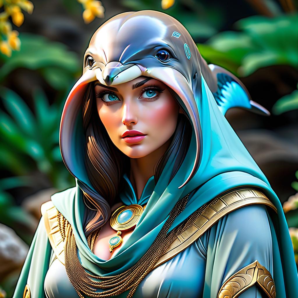  cinematic photo Dolphin oracle in mantle, face hidden under hood, faces not visible, subject Ancient Greece, background Ancient Greece, high quality, realism. . 35mm photograph, film, bokeh, professional, 4k, highly detailed hyperrealistic, full body, detailed clothing, highly detailed, cinematic lighting, stunningly beautiful, intricate, sharp focus, f/1. 8, 85mm, (centered image composition), (professionally color graded), ((bright soft diffused light)), volumetric fog, trending on instagram, trending on tumblr, HDR 4K, 8K