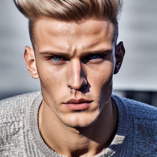 portrait+ style Russian queer fitness model blonde hunk dude face