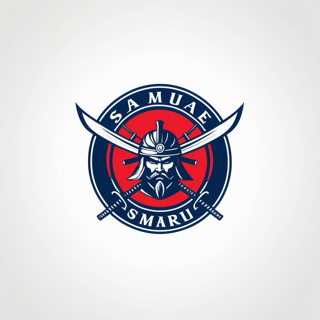  Logo, Emblem logo, with the written text “BLADE”, samurai theme, red and blue.